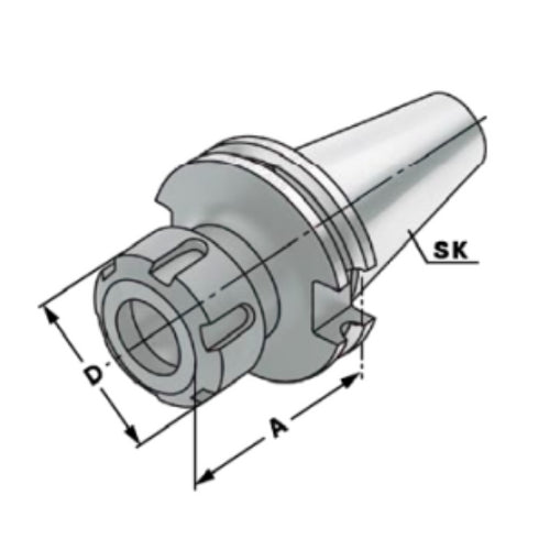 SK Taper for ER Collets with Internal Cooling AD Dimensions